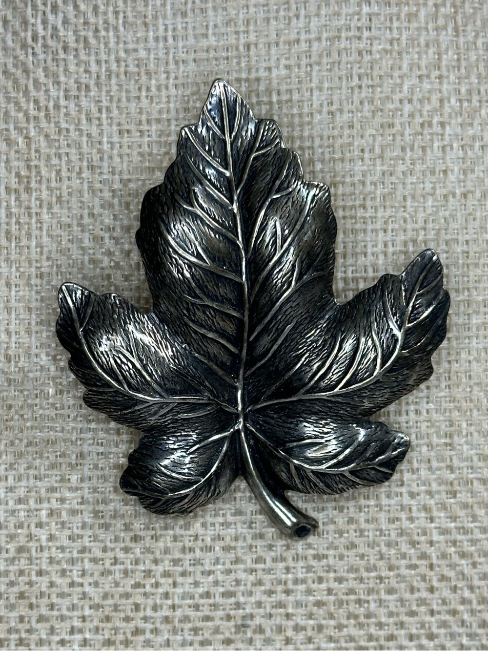 Vintage Antiqued Silver Leaf Metal Brooch Maple Leaf
